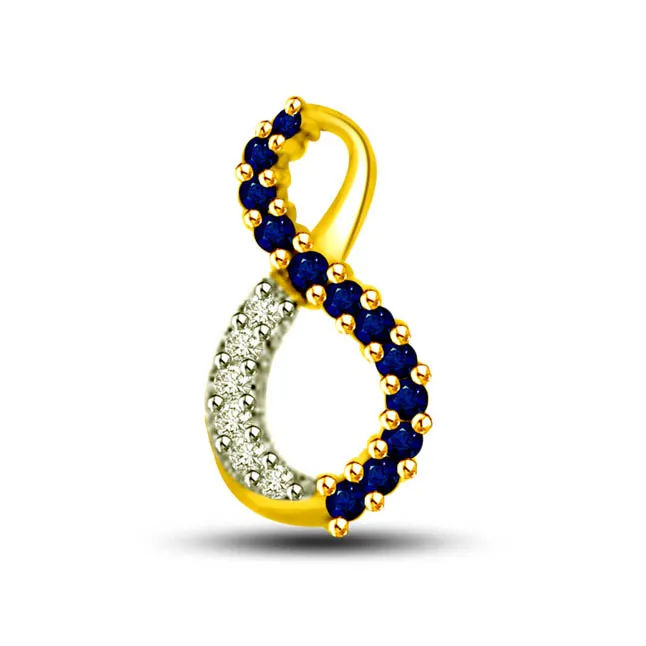 Lightening Sparkle 0.60cts Tcw Real Blue Round Sapphire & Diamond Two Tone 18kt Gold Pendant For Her (P1299)
