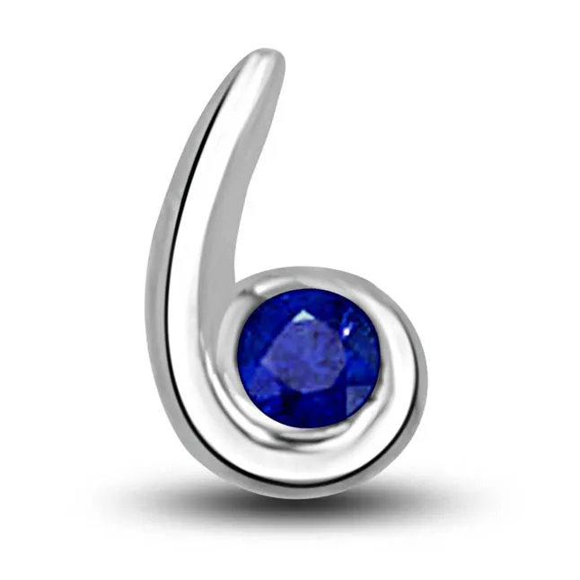 In My Lap : Fine Round Real Blue Sapphire Set Snugly In 14kt White Gold Pendant (P1300)