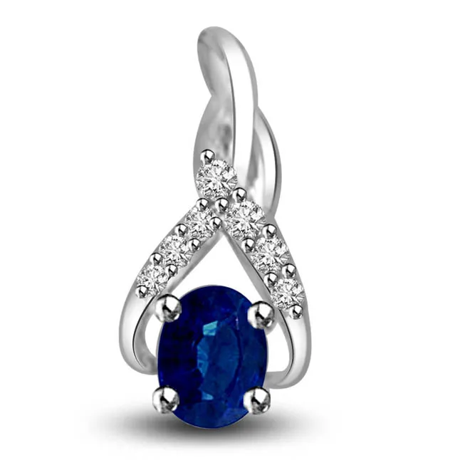 Ocean Precious Blue Treasure 0.28cts Real Oval Blue Sapphire & Diamond Pendant For Your Lovely Lady (P1310)
