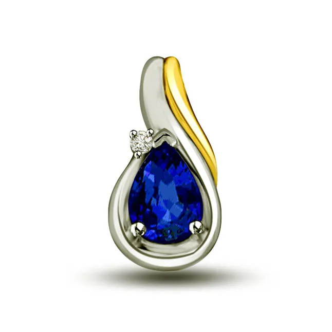0.32cts Tcw Real Big Pear Blue Sapphire & Diamond 18kt Pendant (P1317)