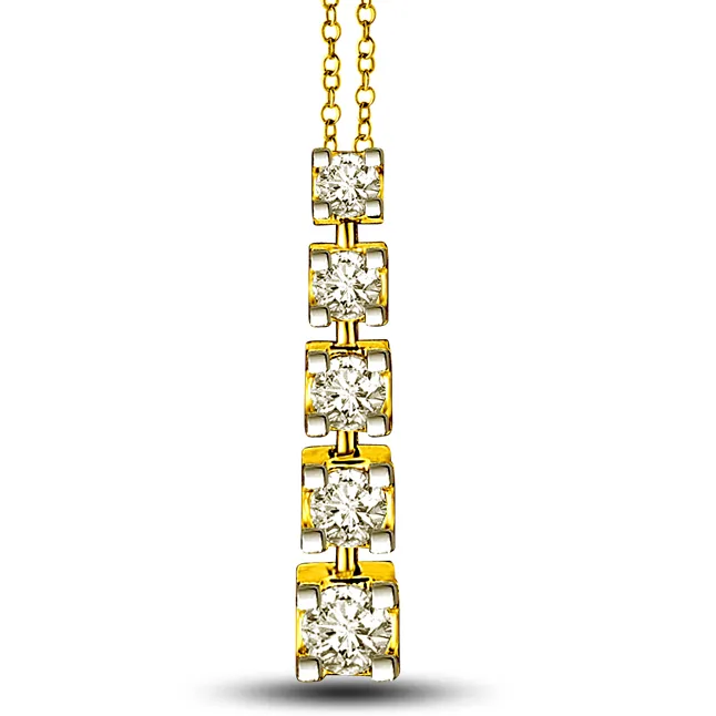 Diamond Lover's 5 Real Diamond Solitaires In Row One On Top Of Other 18kt Yellow Gold Diamond Pendant (P1324)