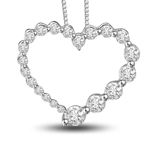 Internal Happiness 0.50cts Real Diamonds In A Heart 14kt White Gold Beautiful Pendant For Your Love (P1325)