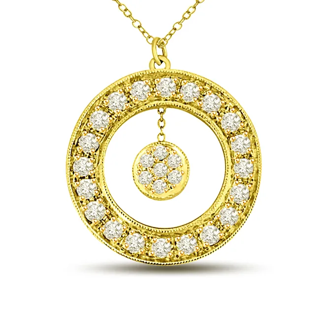 Golden World 0.67cts Real Diamond Flower In Round Diamond Wheel 18kt Yellow Gold Pendant For Her (P1326)