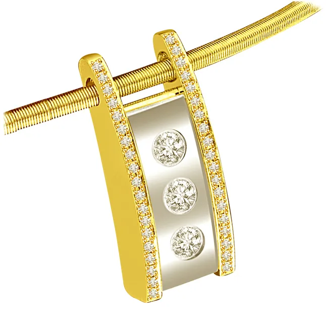 Triple Shine 0.59ct Two Tone Chic Diamond Pendants For Your Lady Love -Designer Pendants