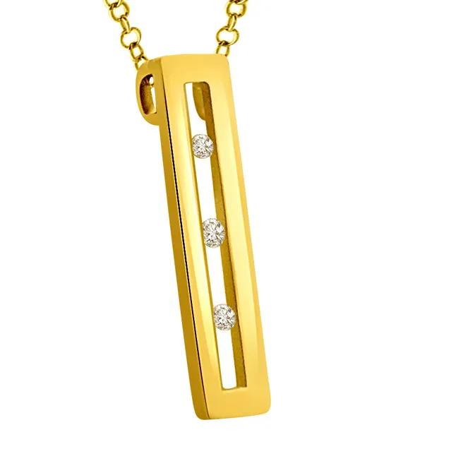 You, Me & Our Love 3 Real Diamond In A Row Gold Long Pendant For Her (P1330)