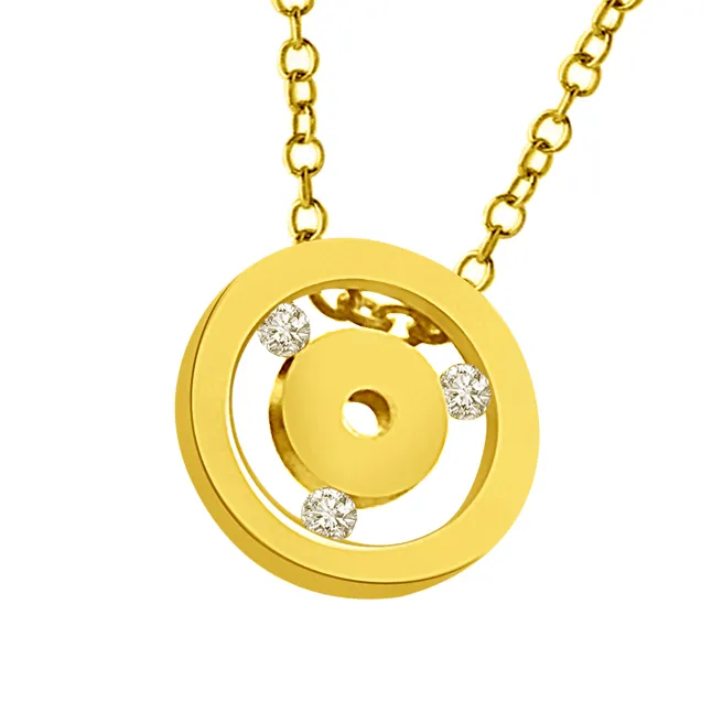 Two Gold Circles Interspaced With Real Diamond 18kt Yellow Pendant (P1331)