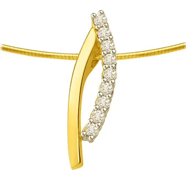 Love Together : Row Of Real Diamond With Gold Curve 18kt Pendant For Her (P1333)