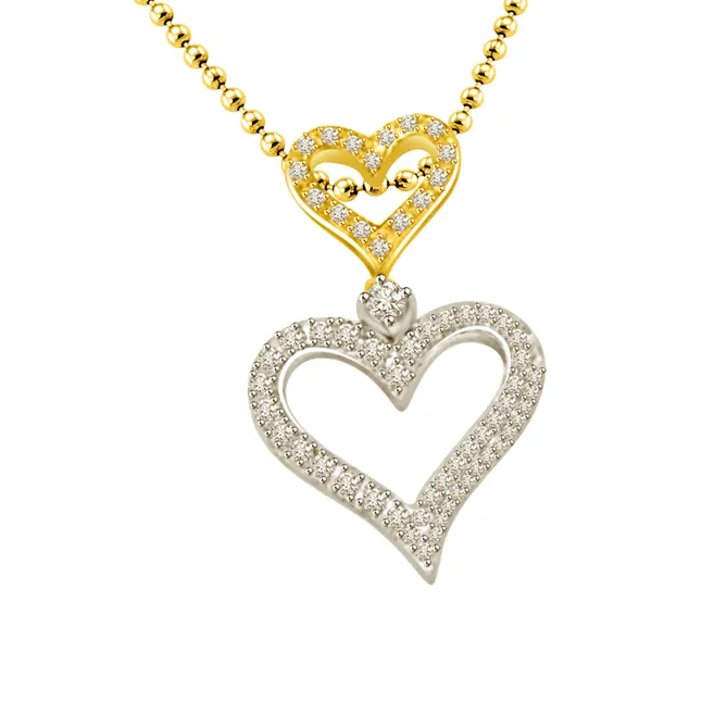 My Heart Is Beating : Two Tone Heart Shape Real Diamond Pendant (P1334)