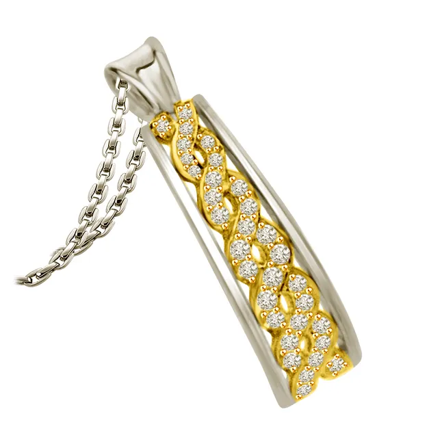 Bonding with Gold 0.21cts Two Tone Twisted Row of Real Diamond 18kt Gold Pendant (P1339)