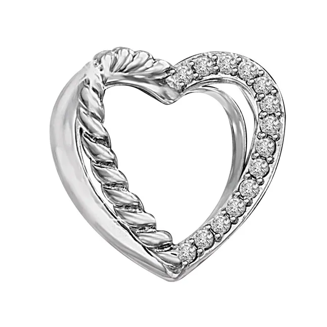 Twin Heart With Serration On One Side 14kt White Gold Real Diamond Pendant (P1345)