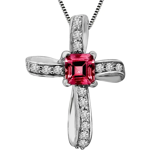 Every Women Dream 0.41cts Beautiful Real Pink Tourmaline And Clean White Diamond 14kt White Gold Pendant (P1348)