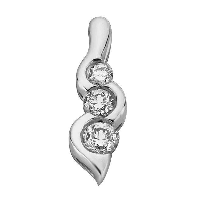 3 Stars On Fire : 0.21cts White Gold Long Real Diamond Pendant For Your Love (P1349)