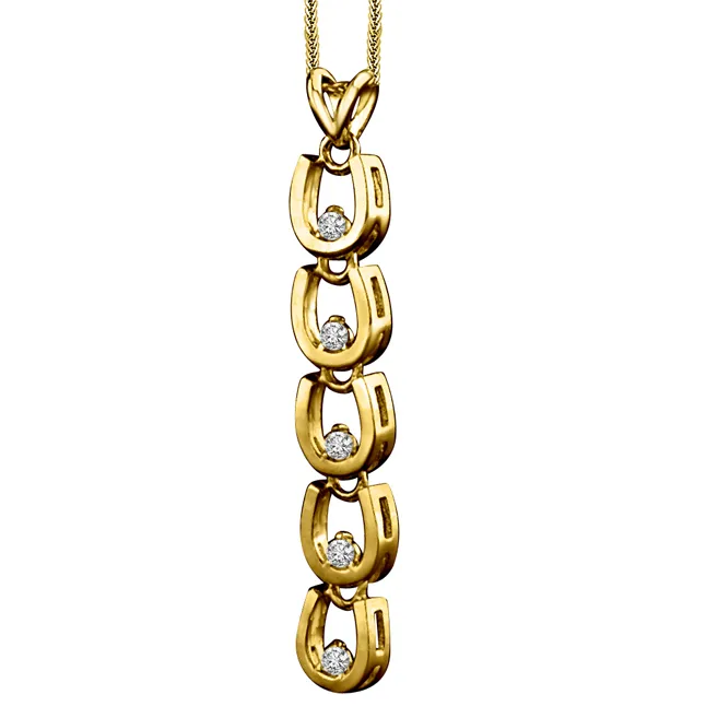 5 Horse Shoe Design Real Diamond & Gold Pendant (P1356)