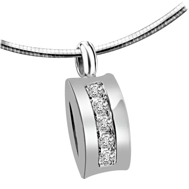 Dazzling Attraction 0.10cts White Gold & 5 Real Diamonds In Row Pendant For Your Love (P1359)