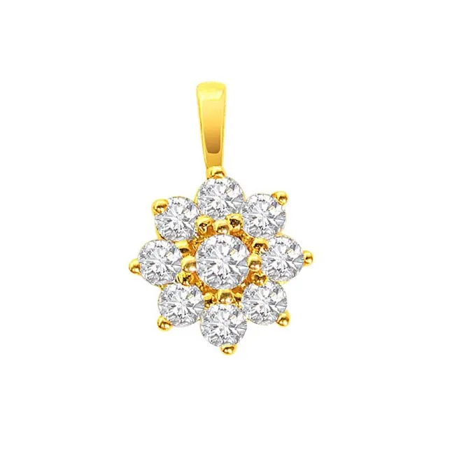 Snowy Evening - Real Diamond Flower Shaped Pendant (P143)