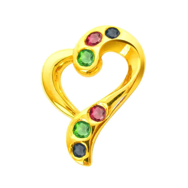 Floral Radiance - Real Ruby, Emerald & Sapphire 18kt Yellow Gold Pendant (P154)