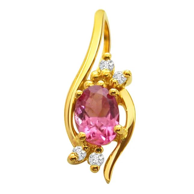 Pink Petals - Real Diamond & Pink Tourmaline Pendant (P176)