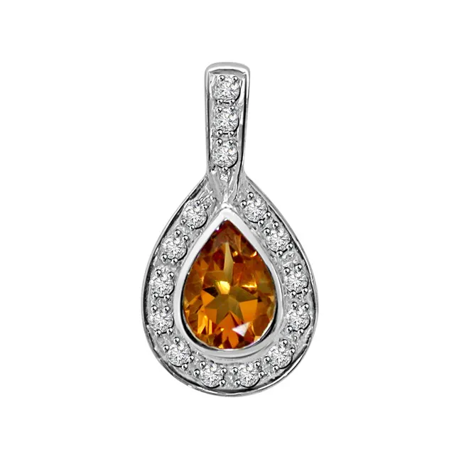 Indian Radiance - Real Diamond & Golden Topaz Pendant (P178)