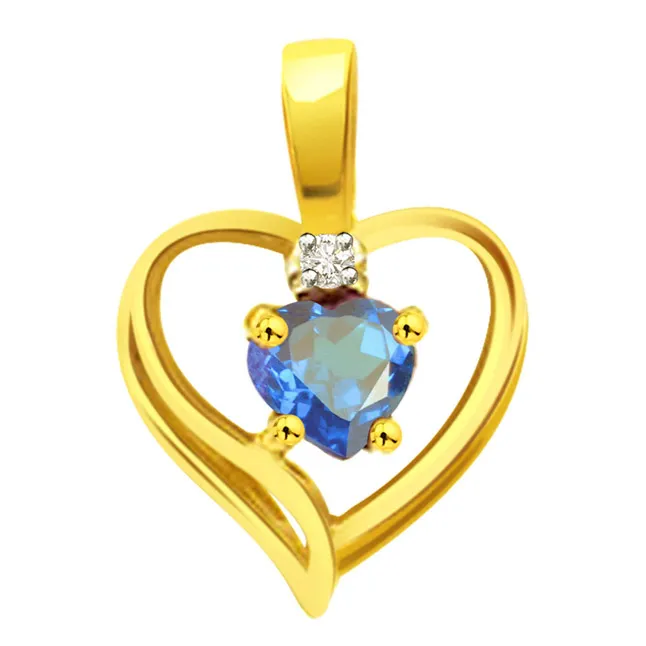 Aqua Marine Heart Real Diamond Pendant (P182)