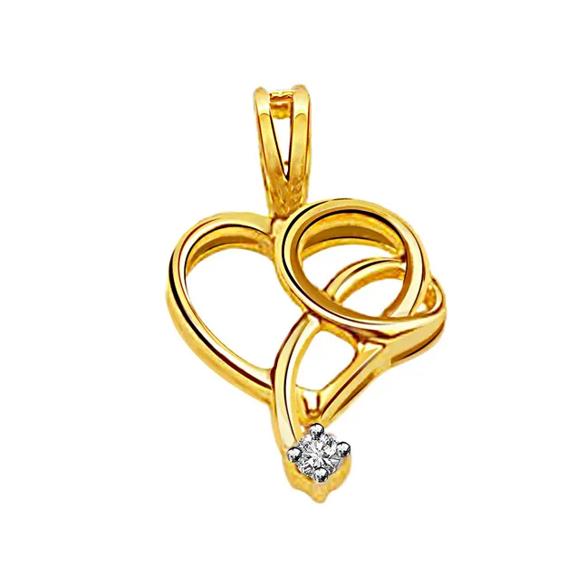 Two in One Hearts - Real Diamond Solitaire Pendant (P190)