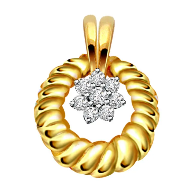 Moon Beam - Real Diamond and 18kt Gold Flower Shaped Pendant (P246)