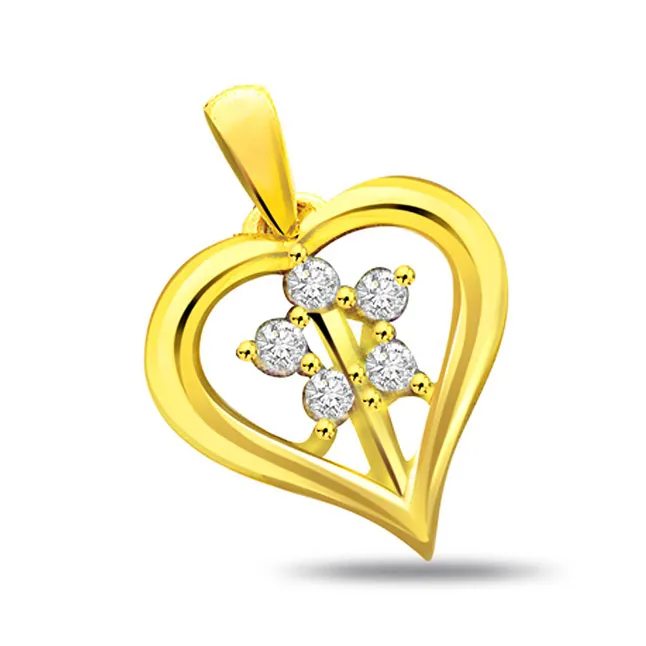 Heartistic Romance Flower Shape Real Diamond In Heart Pendant (P269)