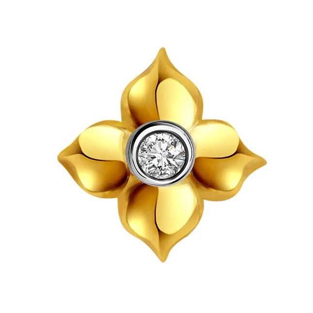 Golden Threesome Flower Shape Real Diamond Solitaire Pendant (P276)