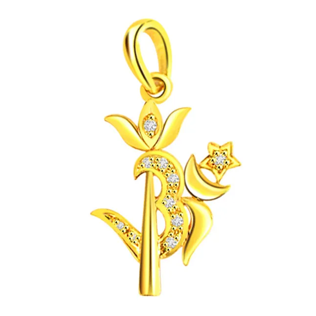 Trishul - Real Diamond & 18kt Yellow Gold Pendant (P3)