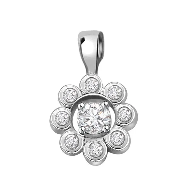 White Flower with Real Diamond Petals 0.23cts Diamond White Gold Pendant (P320)