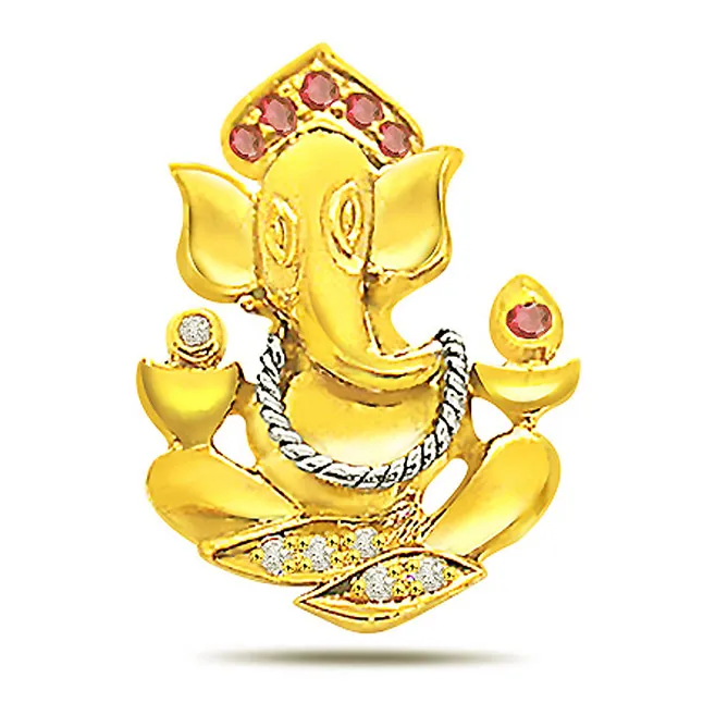 0.05cts Real Ruby & Diamond Ganesh Pendant (P381)