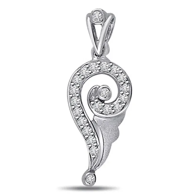 Curvey Paisley 0.10cts Real Diamond White Gold Pendant (P447)