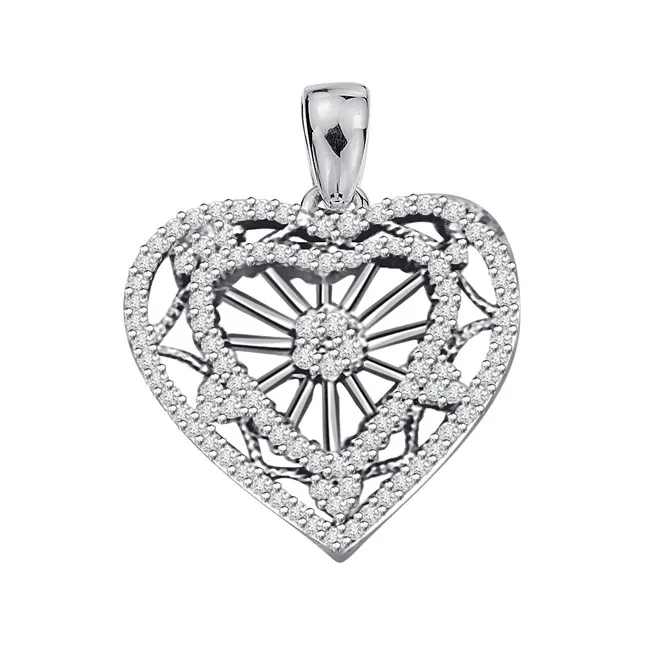 A Queen's Heart 1.00cts Real Diamond White Gold Heart Pendant (P469)