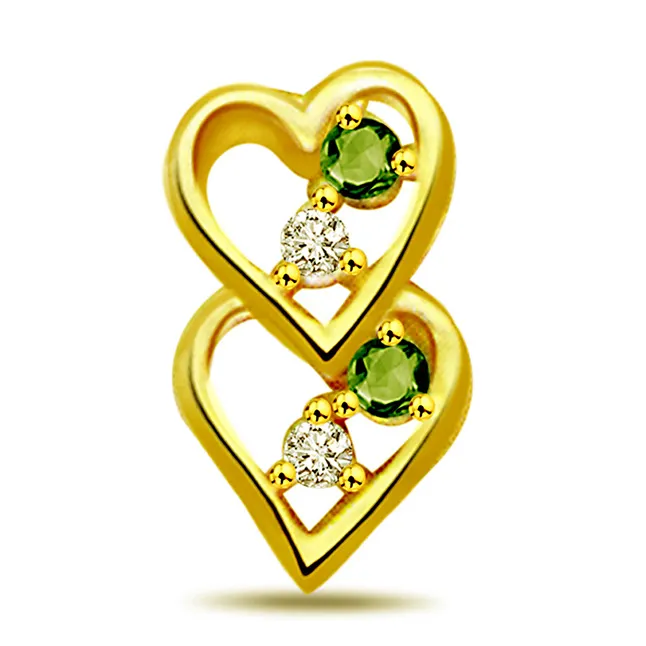 Lovely Heart - Real Diamond & Emerald Pendant (P491)