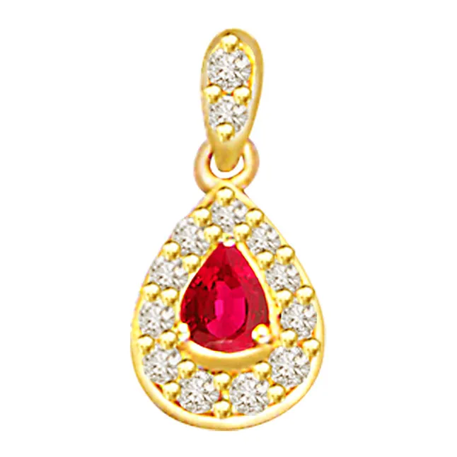 Ruby to Rule - 0.26cts Real Diamond & Pear Ruby Pendant (P501)