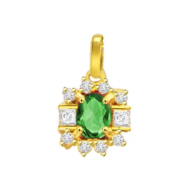 Evergreen Love - 0.20cts Real Diamond & Emerald Gold Pendant (P507)