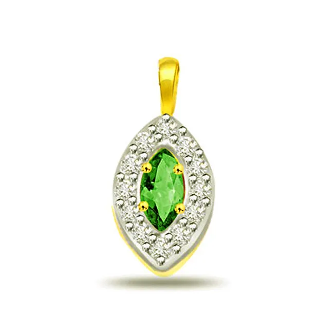 Oval Shape Real Diamond & Emerald Pendant (P509)