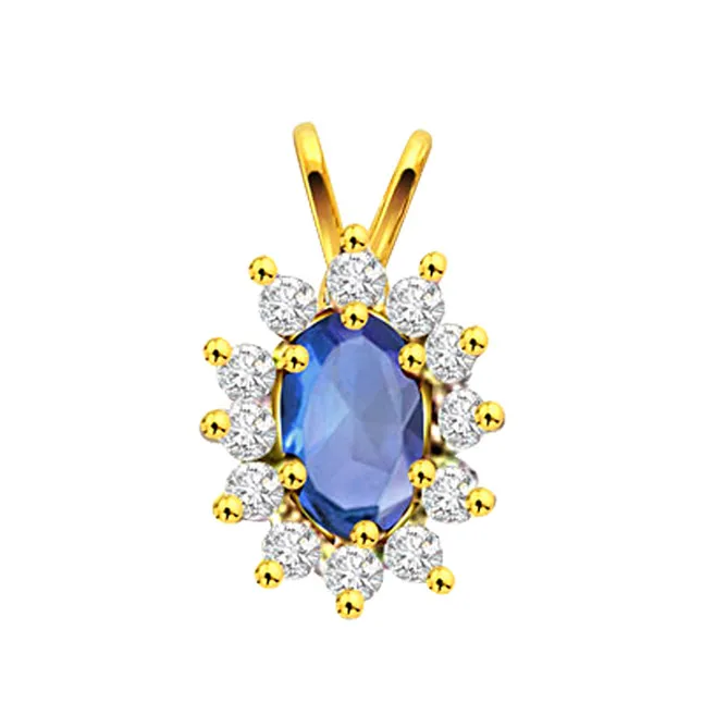 Crown Sapphire - Real Diamond & Sapphire Pendant (P515)