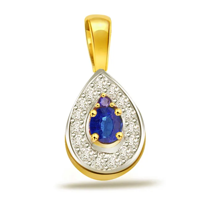 Sapphire Affair - 0.16cts Real Diamond & Pear Sapphire Gold Pendant (P516)