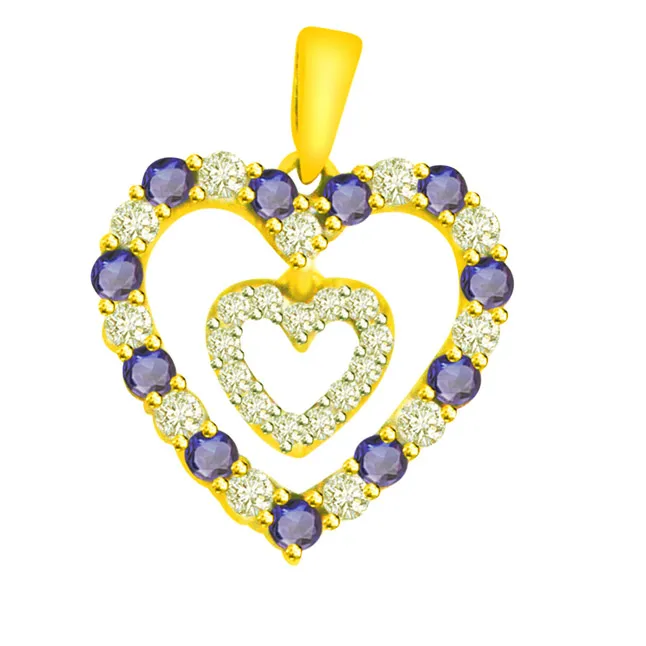 0.48cts Real Diamond & Blue Sapphire Heart Pendant (P527)