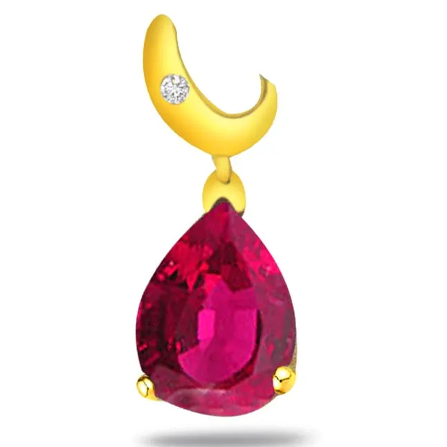 Ravishing Ruby - 0.03cts Real Diamond & Pear Ruby Pendant (P528)