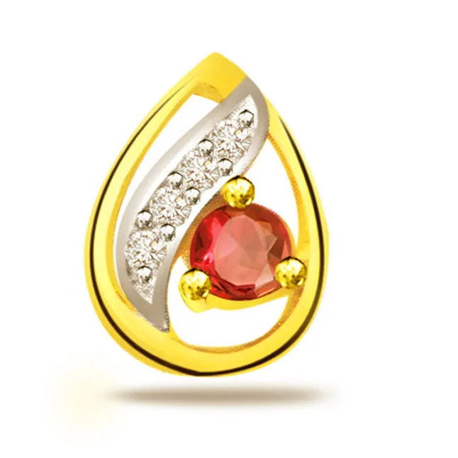 Drop of Ruby Affection: 0.25cts Real Diamond & Ruby Pendant (P531)