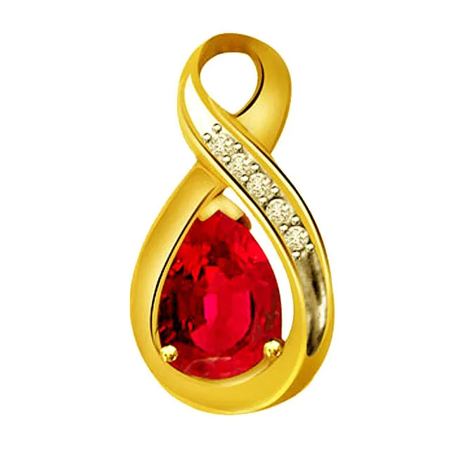 Ruby Touch Love Drop -0.10ct Diamond & Ruby Gold Pendants -Diamond -Ruby