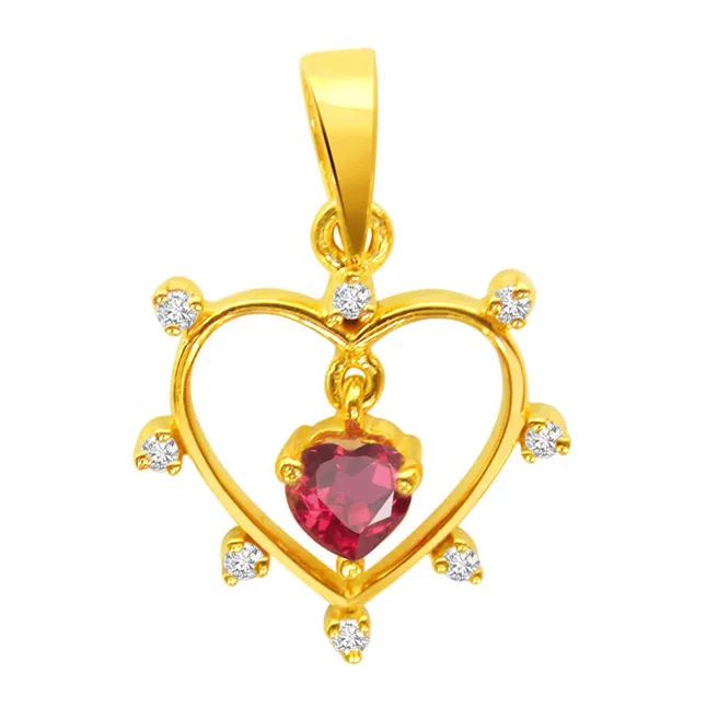 Heart of Ruby - Real Diamond & Red Ruby Pendant (P54)