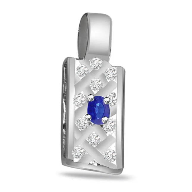 Blue Blossom - 0.16cts Real Diamond & Sapphire 14kt White Gold Pendant (P541)