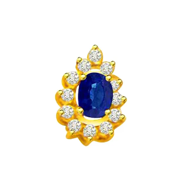 Blue Ocean - 0.10cts Real Diamond & Sapphire 18kt Yellow Gold Pendant (P544)