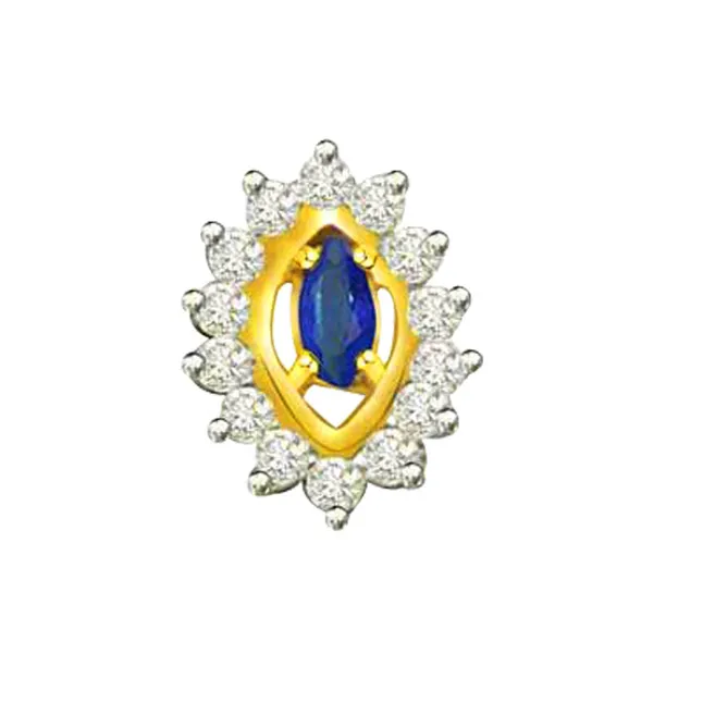 Sauve Sapphire Delight - 0.20cts Real Diamond & Sapphire 18kt Yellow Gold Pendant (P545)