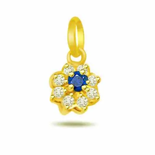 Sapphire Forever - 0.08cts Real Trendy Diamond & Sapphire 18kt Yellow Gold Pendant (P546)