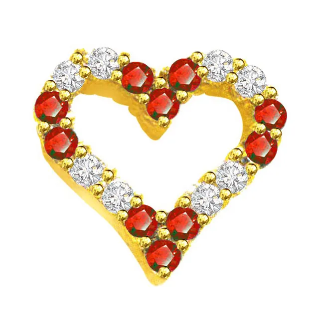 0.20cts Real Diamond & Red Ruby Heart Shape Pendant (P549)