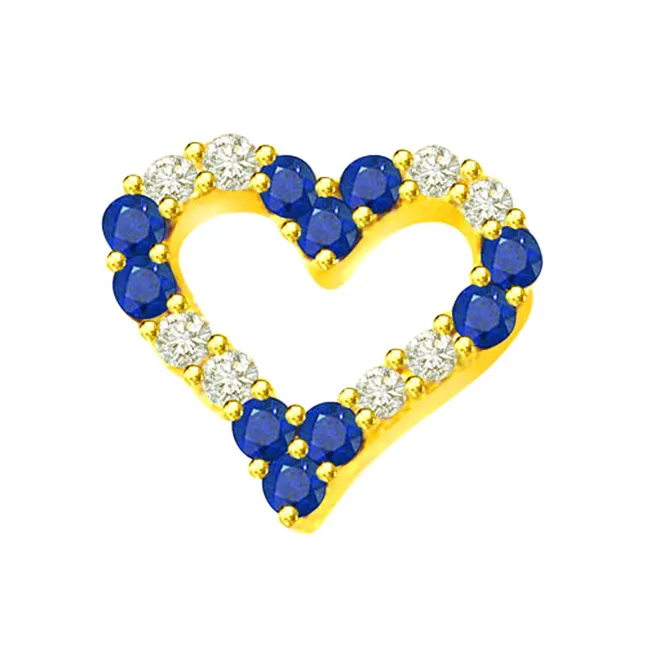 0.32cts Real Diamond & Blue Sapphire Heart Shaped Pendant (P553)