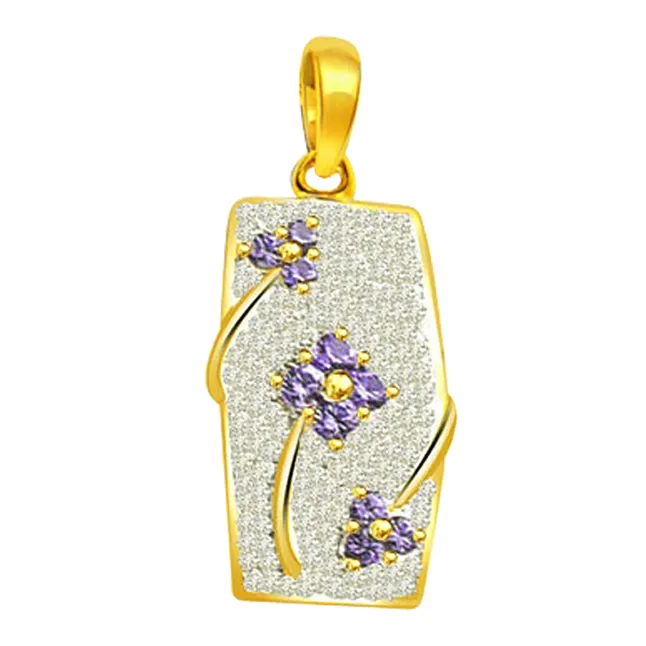 Blue Flower Glitter - 0.70cts Trendy Real Diamond & Sapphire 18kt Gold Pendant (P557)